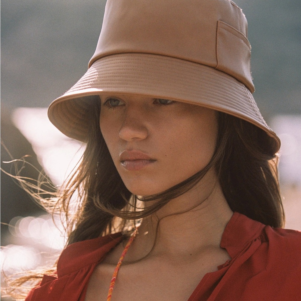 Lock Of Color Hat WAVE BUCKET - TAN VEGAN LEATHER Size M/L 58cm